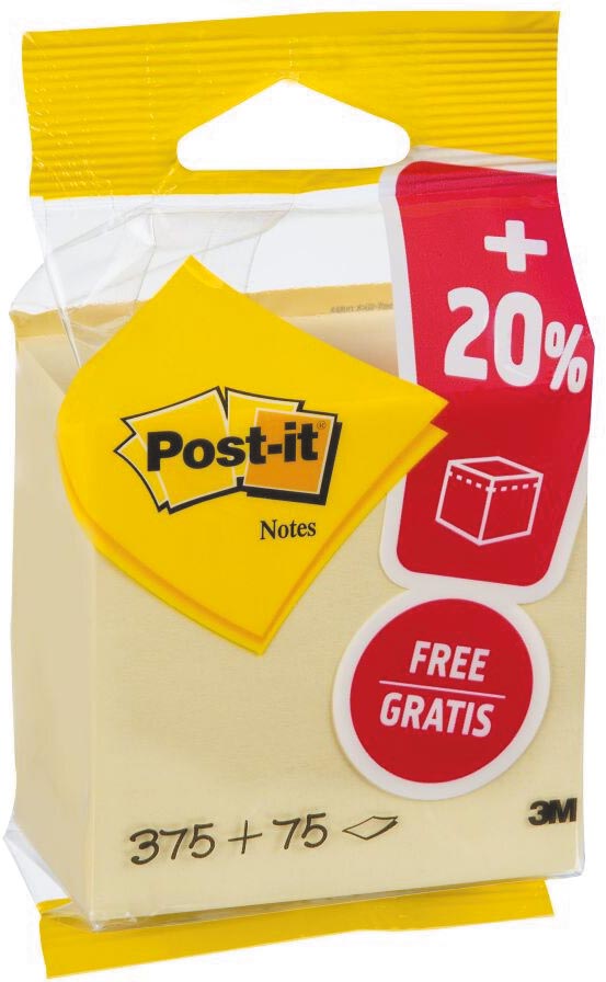 Post-it -  Notes kubus ft 76 x 76 mm, geel, blok van 450 vel, op blister