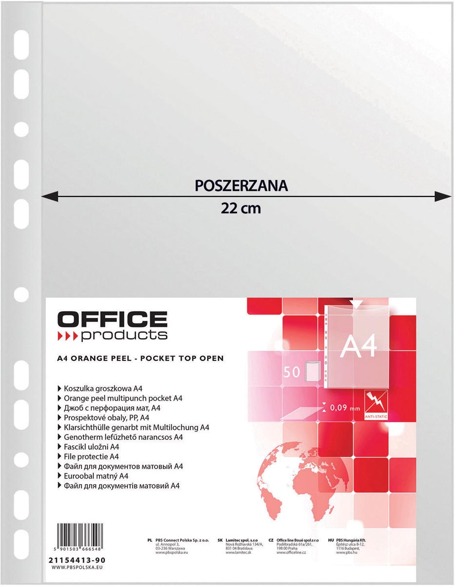 OFFICE products -   geperforeerde showtas, A4, 90 micron, gekorreld, pak van 50 stuks
