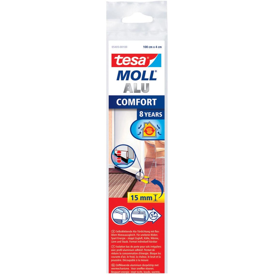 Tesa - Moll Comfort dorpelstrip met veersysteem, 1 m x 40 mm, wit