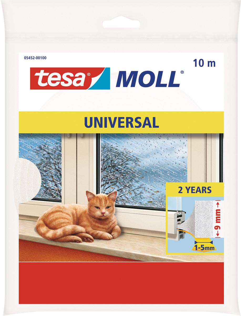 Tesa - Moll Universal Zugluftstopper, 10 m x 9 mm, weiß