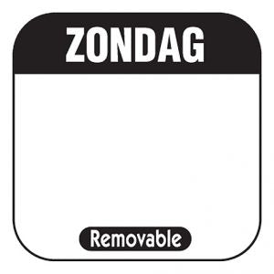 SUNDAY - Day label writable size. 25x25mm 1000 pieces label