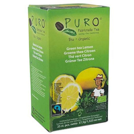 Puro - Té orgánico Limón, té verde, comercio justo, paquete de 25 bolsitas