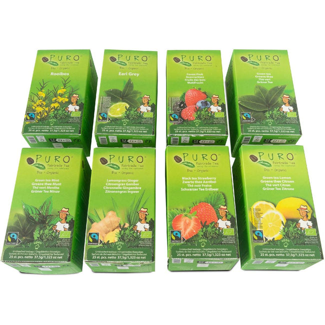 Puro -   Bio thee, assortiment, fairtrade, 8 pakken van 25 zakjes