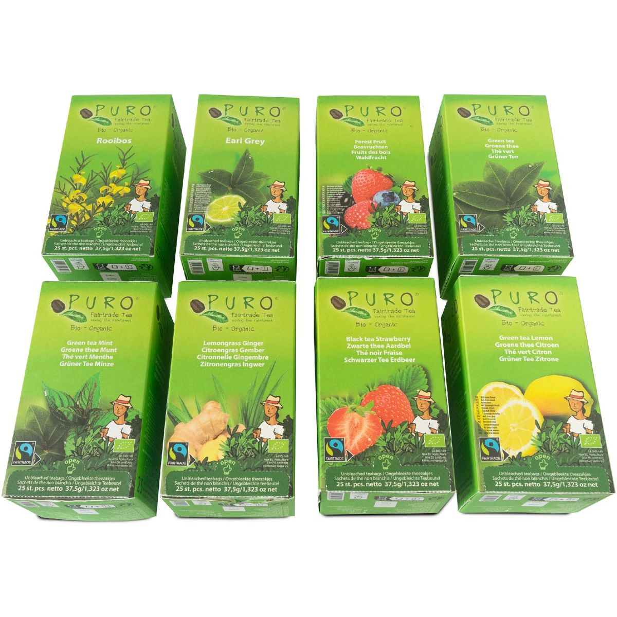 Puro - Puro Bio Tea, Range, Fairtrade, 8 costumes de 25 sacs