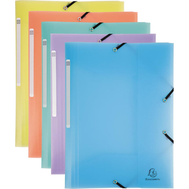 Exacompta - Chromaline elasto folder with 3 flaps, with spine label, assorted pastel colors