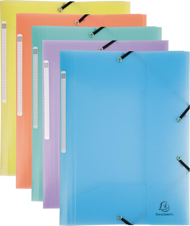 Exacompta - Chromaline elasto folder with 3 flaps, with spine label, assorted pastel colors