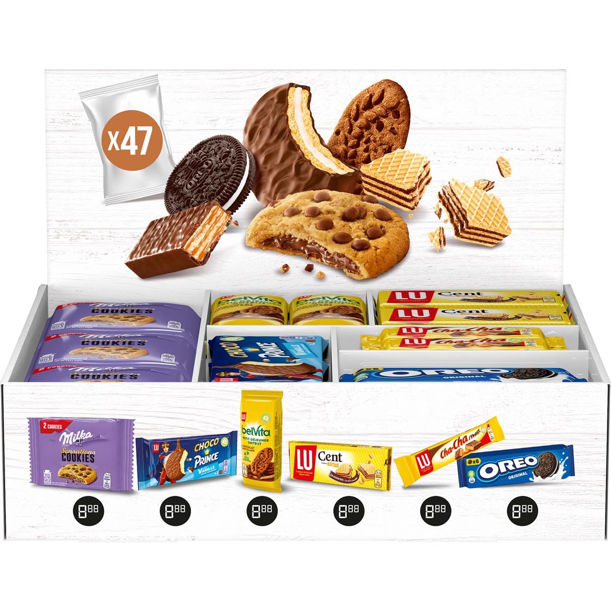 Milka -  Assortiment koekjes van , Oreo en Lu, doos van 47 stuks, mix