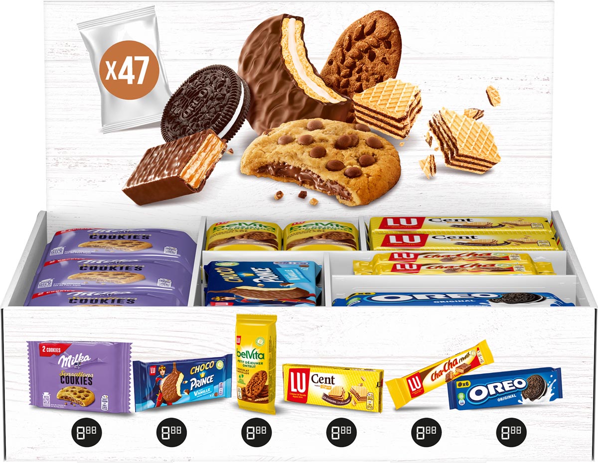 Milka - Assortiment de biscuits de , Oreo et Lu, boîte de 47 pièces, mix