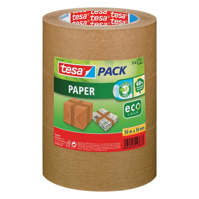 Tesa - Pack Paper Ecologo, ft 50 mm x 50 m, marron, paquet de 3 pièces