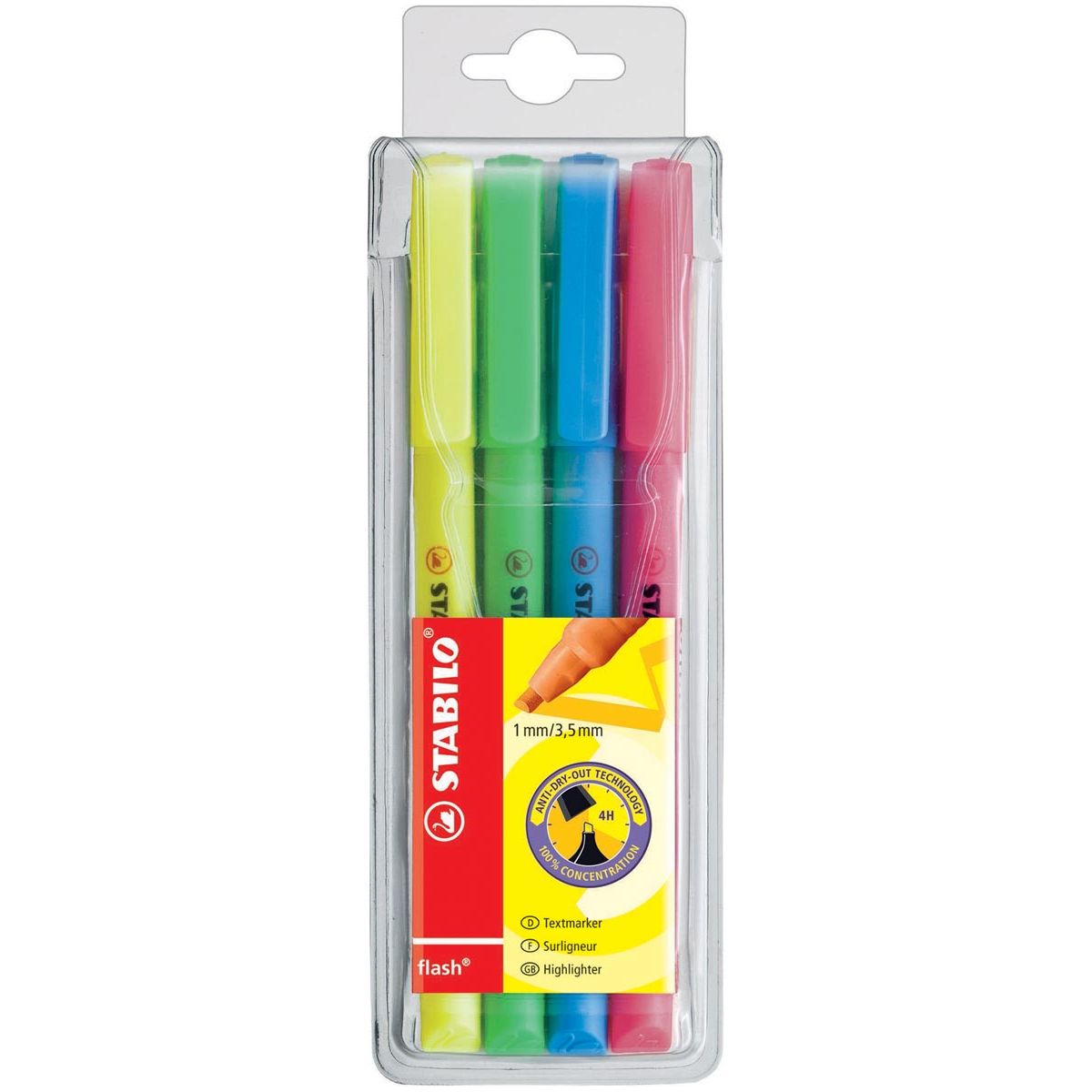 STABILO - Flash markeerstift, etui van 4 stuks in geassorteerde kleuren