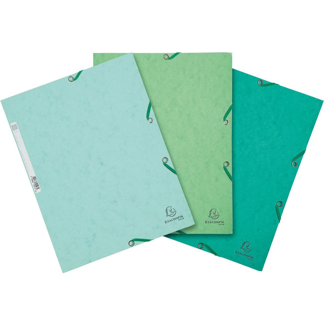Exacompta - elasto folder made of cardboard, ft A4, 3 flaps, set of 3 in 3 shades of green (Natural)