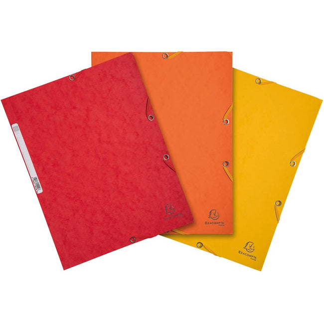 Exacompta - elasto folder made of cardboard, ft A4, 3 flaps, set of 3 pieces in 3 shades of orange (Sun)