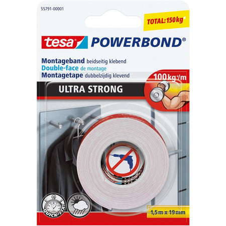 Tesa -  Powerbond montagee Ultra strong, dubbelzijdig, ft 19 mm x 5 m, wit, op blister