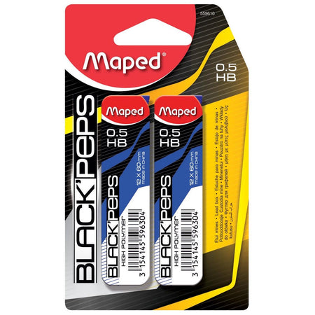 Maped -  Black'peps potloodstiften, 0,5 mm, HB, blister van 2 etuis van 12 stuks