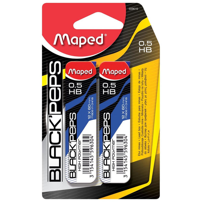 Maped - Black'peps potloodstiften, 0,5 mm, HB, blister van 2 etuis van 12 stuks