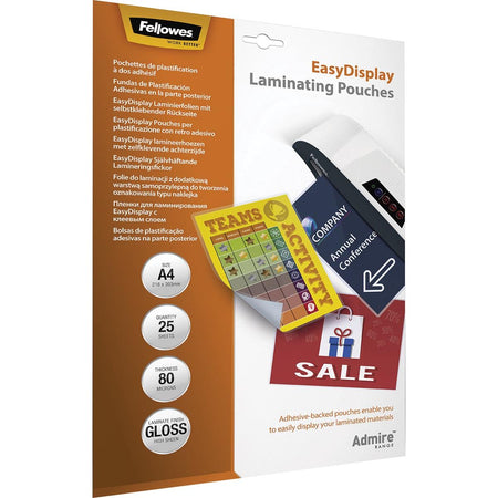 Fellowes - Pochettes de plastification Admire EasyDisplay, Enhance80, ft A4, 160 microns (2 x 80 microns), paquet de 25