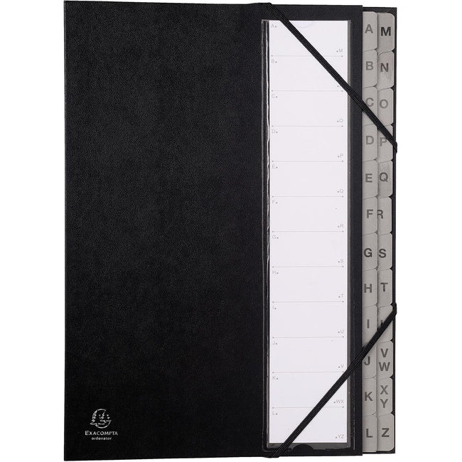 Exacompta - Sortiermappe Ordonator mit Hardcover, ausziehbarem Rücken, 24 Fächer A bis Z, schwarz