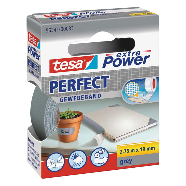 Tesa - extra Power Perfect, ft 19 mm x 2,75 m, grijs