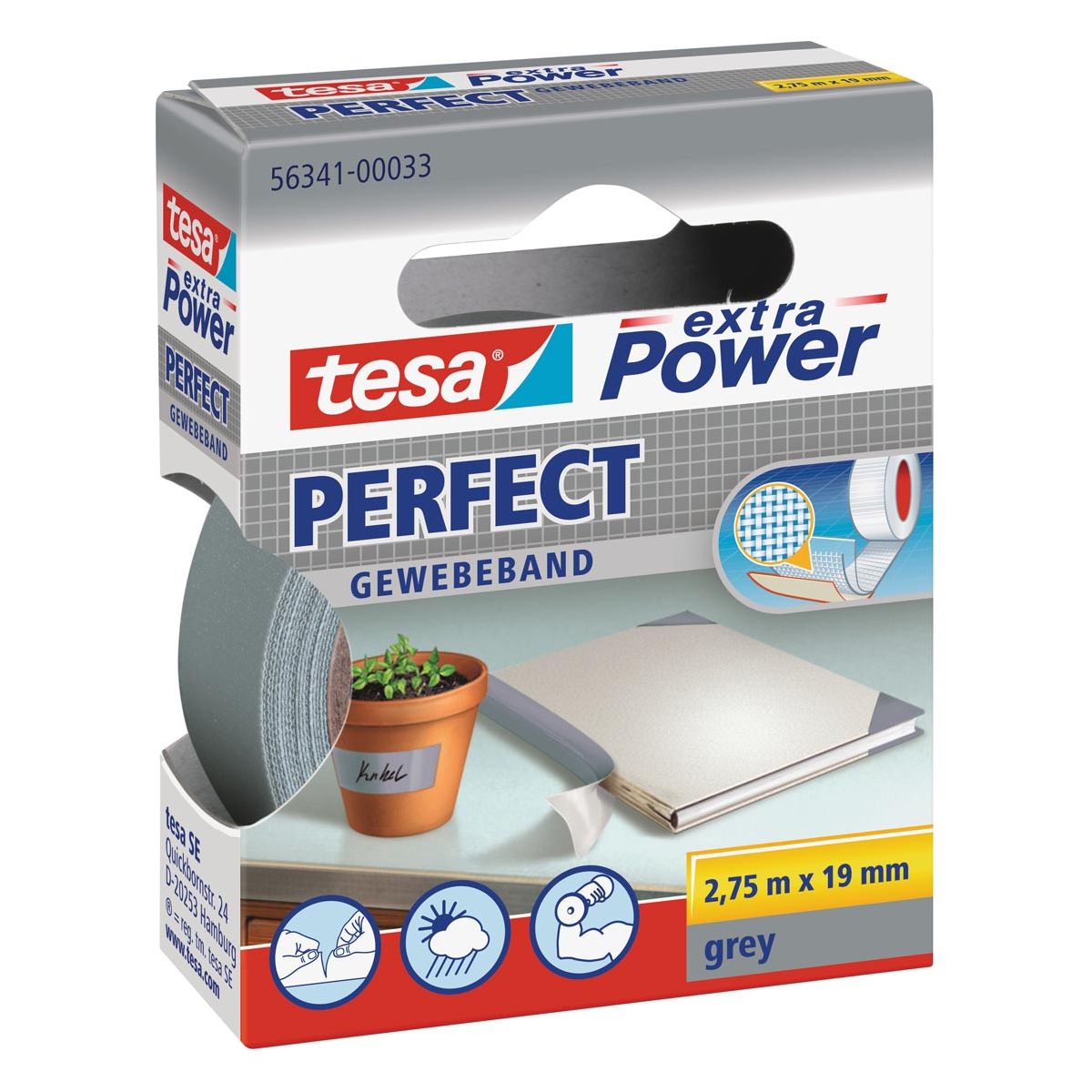 Tesa - Extra Power Perfect, ft 19 mm x 2,75 m, grau