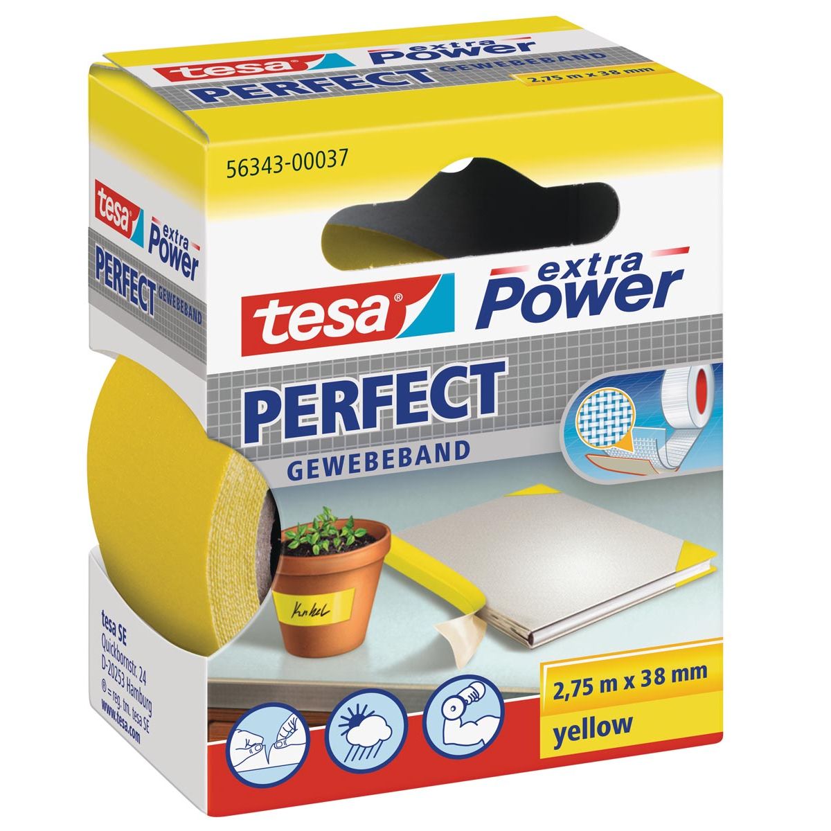 Tesa -  extra Power Pefect, ft 38 mm x 2,75 m, geel