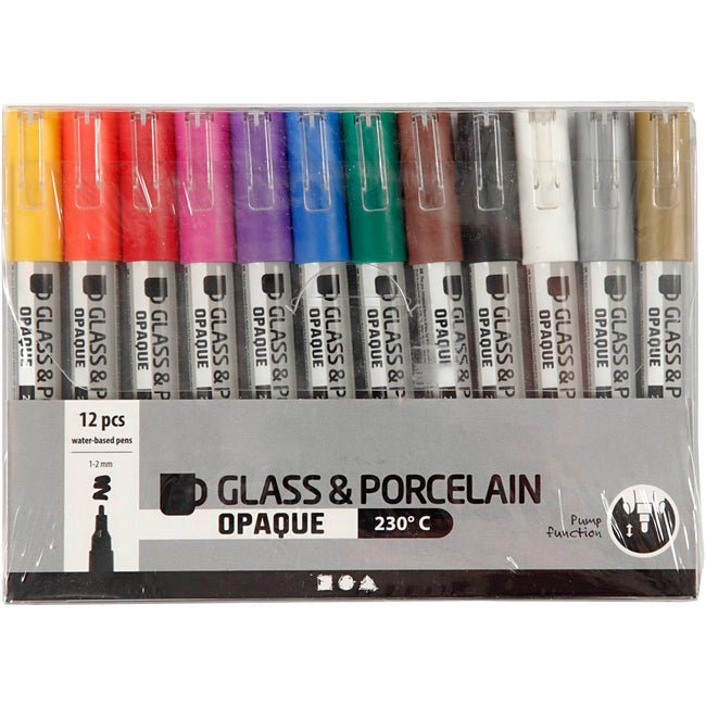 Creativ Company -  Glas porseleinstiften crea comp 1-2mm 12 kleuren | 6 stuks