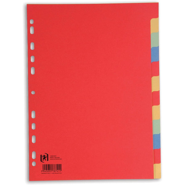 Oxford - tabs, size A4, made of cardboard, unprinted, 11-hole perforation, assorted colors, 12 tabs