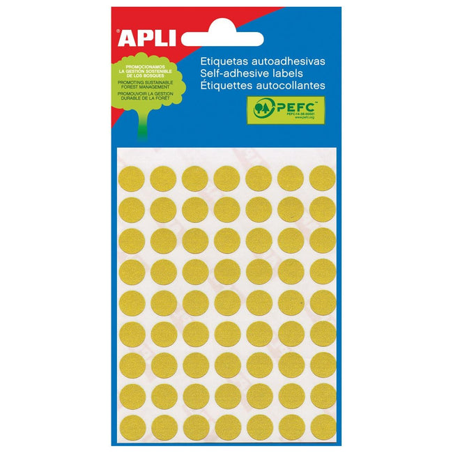 Apli -  ronde etiketten in etui diameter 10 mm, geel, 315 stuks, 63 per blad (2051)