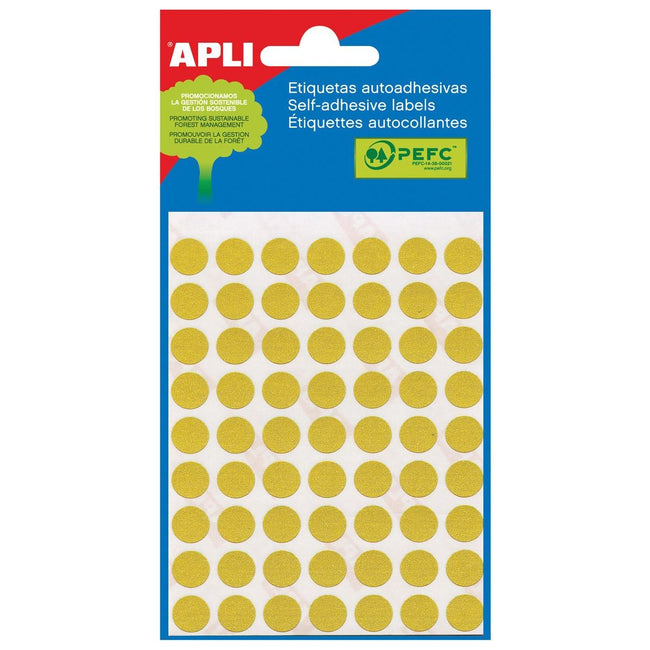 Apli - Étiquettes rondes en diamètre de poche 10 mm, jaune, 315 pièces, 63 par feuille (2051)