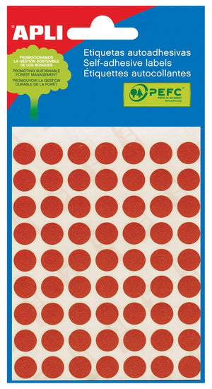 Apli - round labels in case diameter 10 mm, red, 315 pieces, 63 per sheet (2053)
