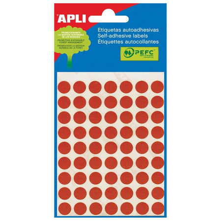 Apli - round labels in case diameter 10 mm, red, 315 pieces, 63 per sheet (2053)