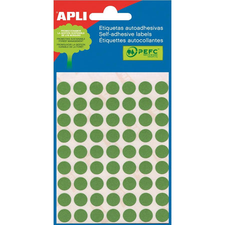 Apli - round labels in case diameter 10 mm, green, 315 pieces, 63 per sheet (2054)