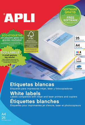 Apli - Étiquettes blanches amovibles pi 25,4 x 10 mm (l x h), 4 725 pièces, 189 par feuille, caisse de 25 feuilles
