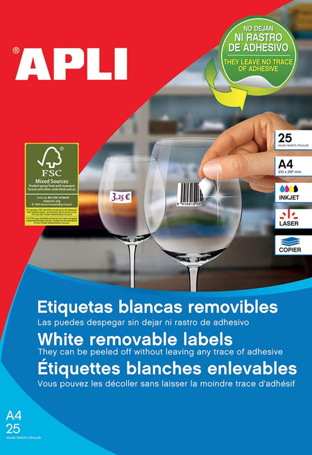 Apli -  afneembare witte etiketten ft 35,6 x 16,9 mm (b x h), 2.000 stuks, 80 per blad etui van 25 blad