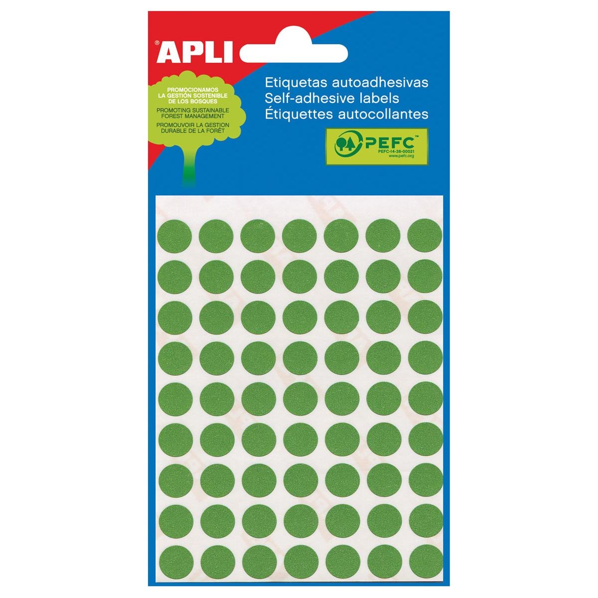 Apli - Ronde etiketten in etui diameter 13 mm, groen, 175 stuks, 35 per blad (2058)