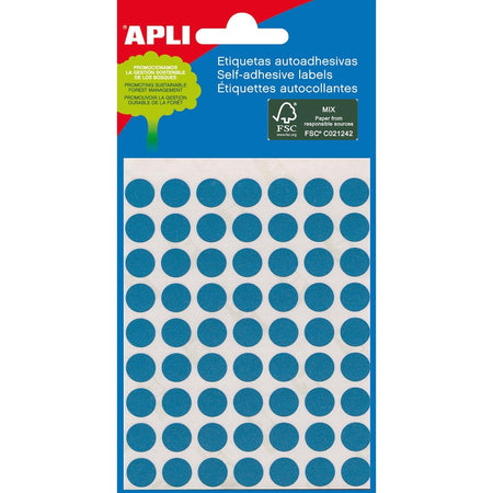 Apli - round labels in case diameter 8 mm, blue, 288 pieces, 96 per sheet (2045)