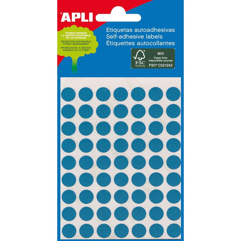 Apli - etichette rotonde in custodia diametro 8 mm, blu, 288 pezzi, 96 per foglio (2045)