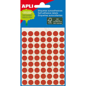 Apli - round labels in case diameter 8 mm, red, 288 pieces, 96 per sheet (2046)