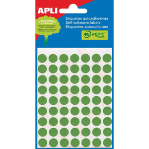 Apli - round labels in case diameter 8 mm, green, 288 pieces, 96 per sheet (2047)