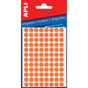 Apli - Round labels in case, diameter 8 mm, fluorescent orange, 288 pieces, 96 per sheet (2080)