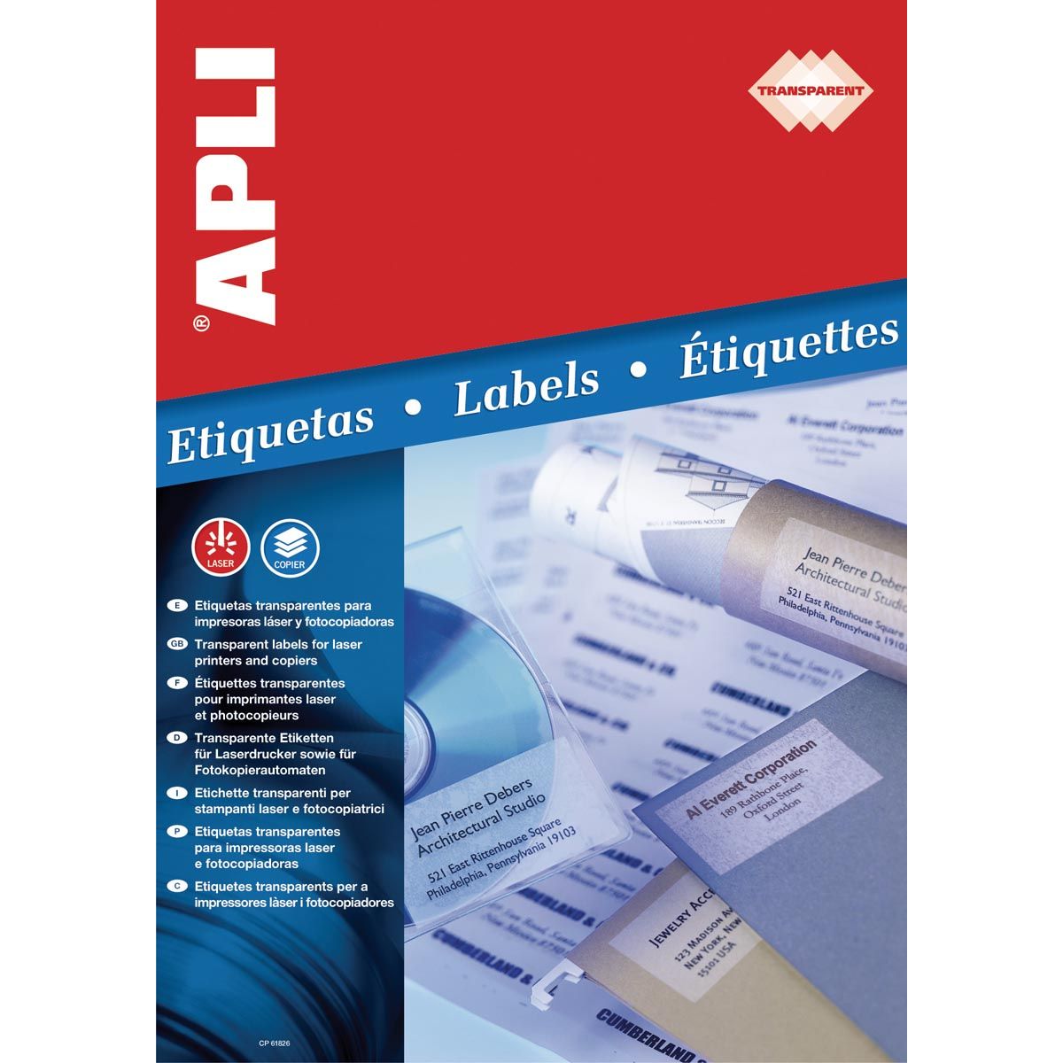 Apli - Transparent labels ft 48.5 x 25.4 mm (w x h), 880 pieces, 44 per sheet, box of 20 sheets