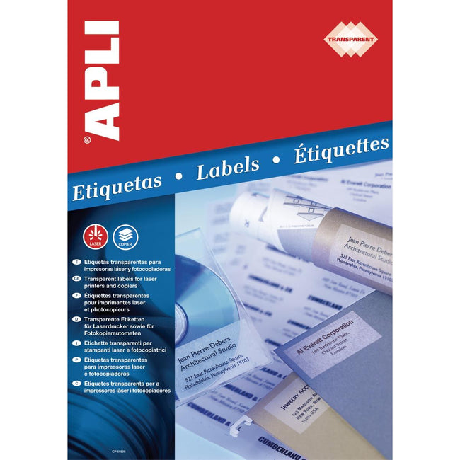 Apli - Transparent labels ft 48.5 x 25.4 mm (w x h), 880 pieces, 44 per sheet, box of 20 sheets