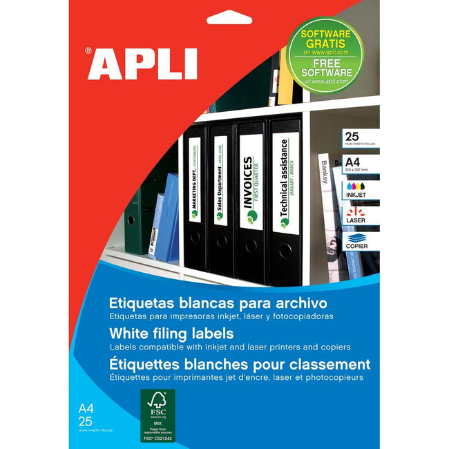 Apli - etichette ft 190 x 61 mm (l x h), angoli arrotondati, 100 pezzi, 4 per foglio (1233)