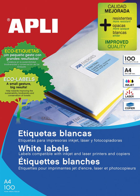 Apli -  witte etiketten ft 52,5 x 21,2 mm (b x h), 5.600 stuks, 56 per blad (1284)