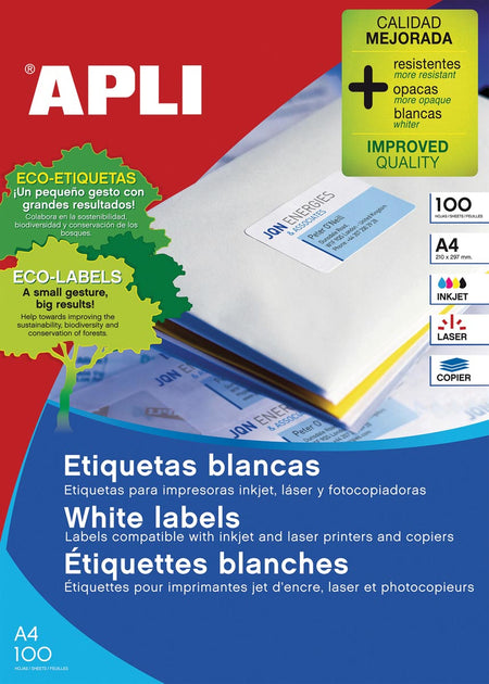 Apli - etichette bianche ft 70 x 16,9 mm (l x h), 5.100 pezzi, 51 per foglio (1294)
