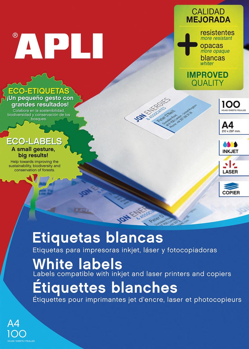 Apli - etichette bianche ft 70 x 16,9 mm (l x h), 5.100 pezzi, 51 per foglio (1294)