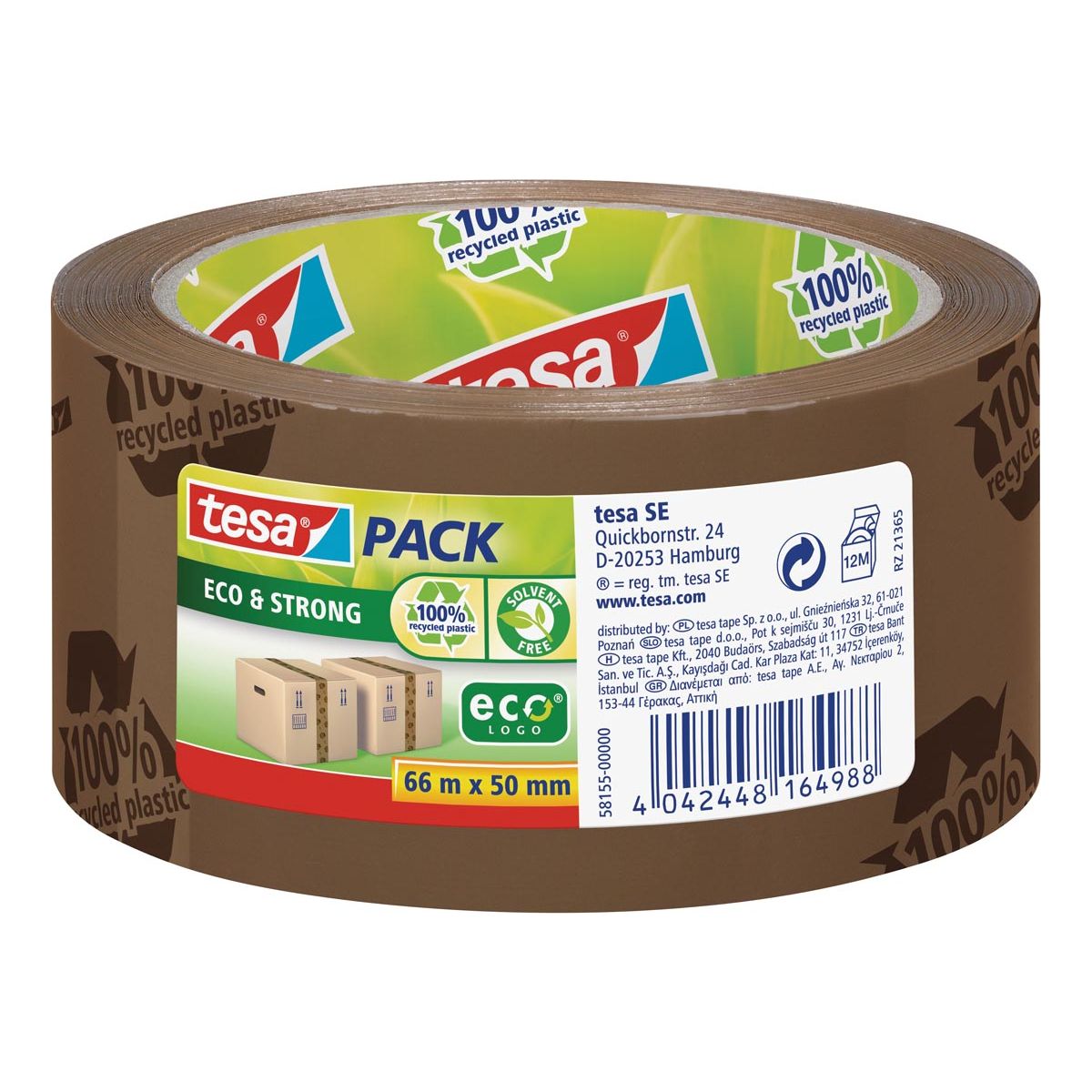 Tesa - pack eco strong ecoLogo, ft 50 mm x 66 m, PVC, bruin