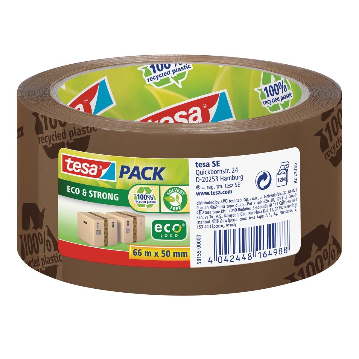 Tesa - pack eco strong ecoLogo, ft 50 mm x 66 m, PVC, brown