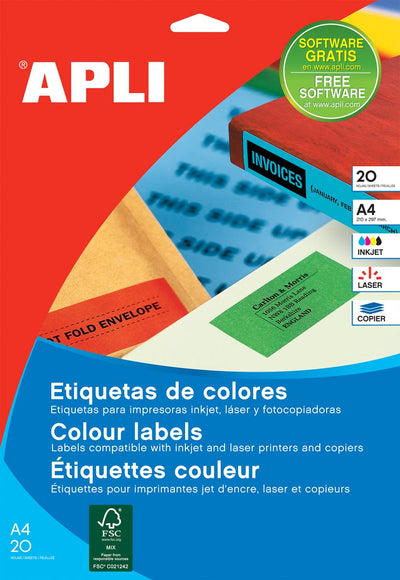 Apli - Etichette colorate ft 70 x 37 mm (l x h), verde, 480 pezzi, 24 per foglio (1594)