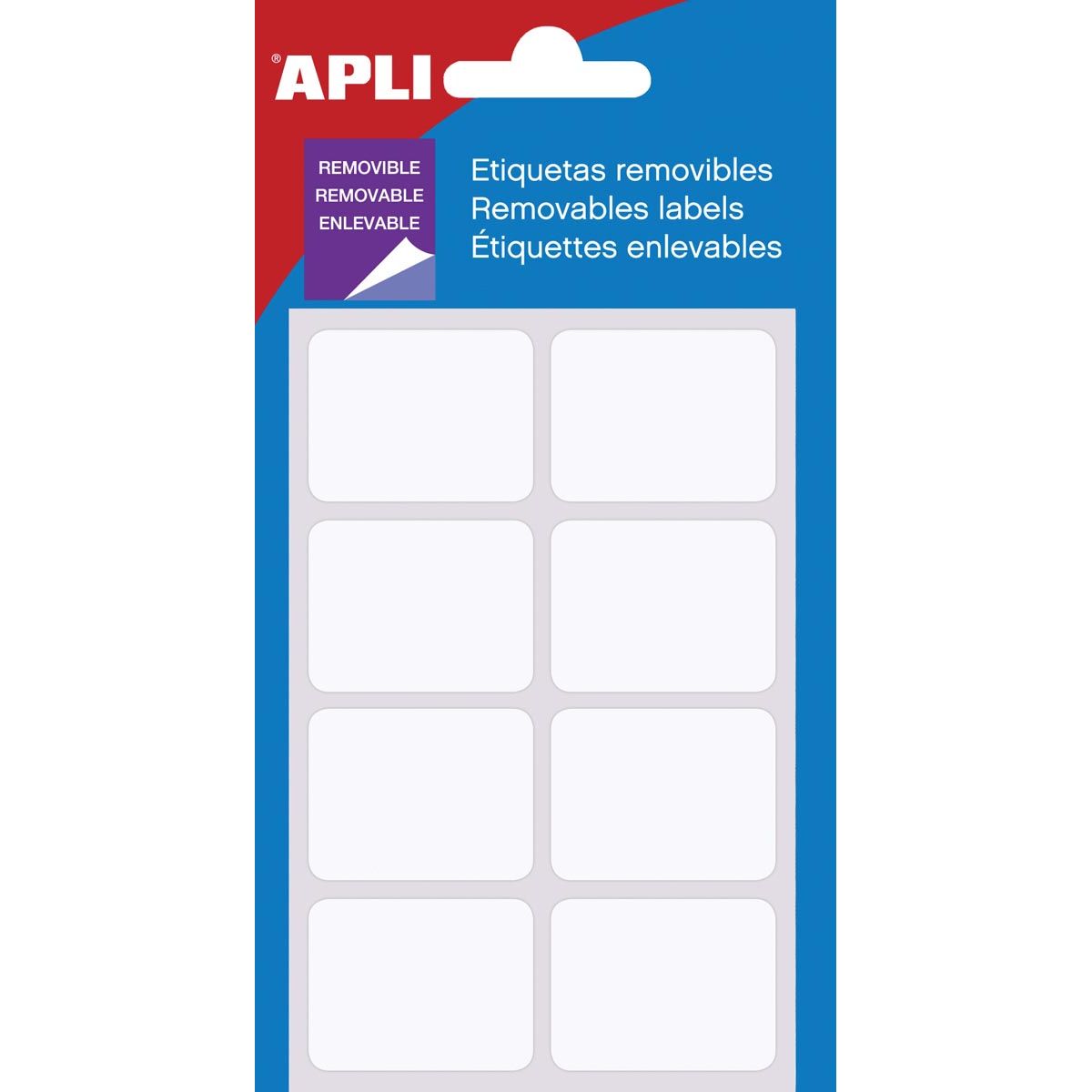 Apli -  afneembare witte etiketten ft 25 x 40 mm (b x h), 56 stuks, 8 per blad (1895), etui van 7 blad