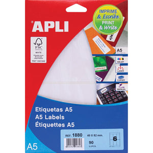 Apli -  witte etiketten Print Write ft 49 x 82 mm (b x h), 90 stuks, 6 per blad (1880)